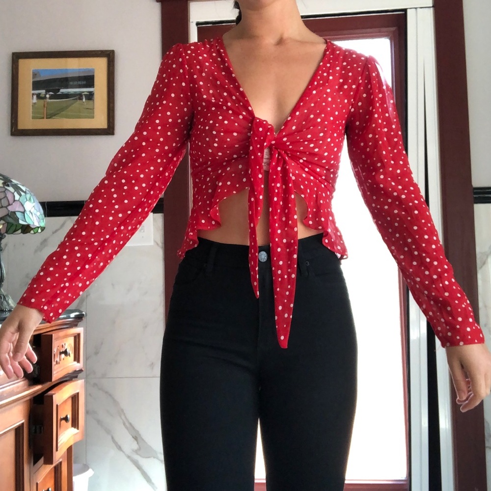 Urban Outfitters red and white polka dot top